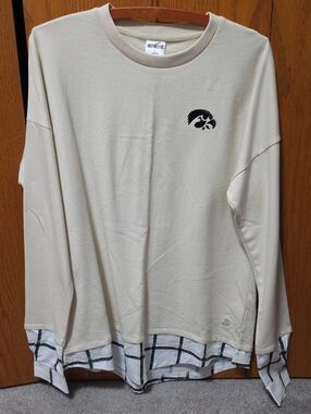 Authentic Beige Layered-Look Long Sleeve Top with Black Logo Iowa Hawkeyes